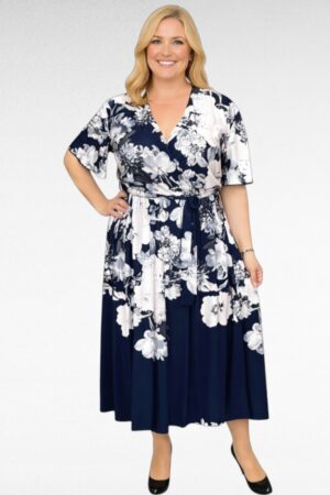 KL.640-Musta mekko vaaleapunaisella kukkakuviolla "CRUZ"