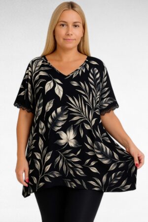 TU.647-Valkoisilla palmulehdillä kuvioitu tunika "Esmira Fashion"