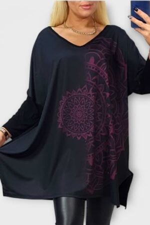 TU.603- Musta tunika violetilla kuviolla "Betty Fashion"