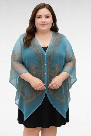 TU.657-Boho-tyylinen puoliläpinäkyvä olkahuivi"Sini"