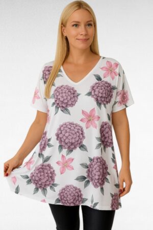 TU.653-Hortensia- ja liljakuvioinen tunika "Esmira Fashion"