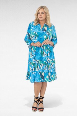 KL.622-Sinisen- ja valkoisenkirjavalla kuosilla mekko "Keidy"