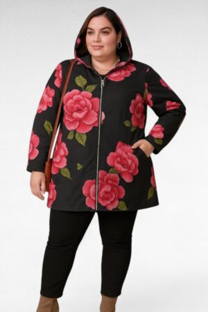 JO.040-Musta ruusukuvioitu ohuet takki "Italy Moda"