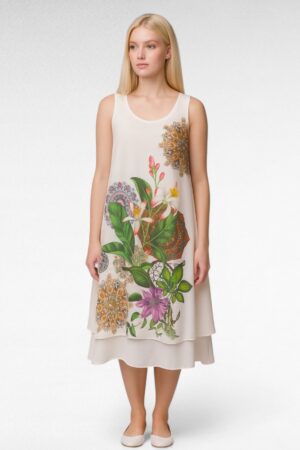 KL.691- Valkoinen mekko lilijan kuviolla "Italy Moda"