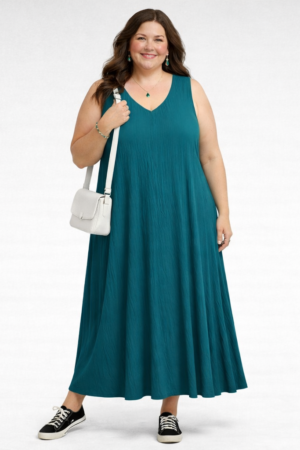 KL.653-Merenvihreä hihaton maksimekko "Woman Within"