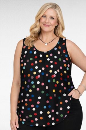 TU.669-Musta pilkullinen hihaton tunika "Ilona"