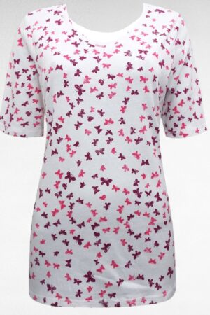 PL.623-Valkoinen T-paita vaaleapunaisella perhoskuviolla"Marks&Spencer"