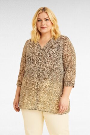 PL.630-Ruskea-beige kuviollinen kaksikerroksinen sifonkipaita"Together"