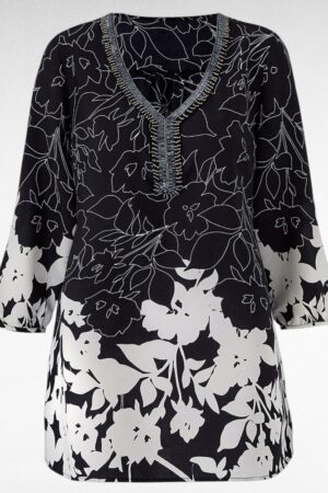 TU.650-Musta-valkokukkainen juhlatunika "TOGETHER"