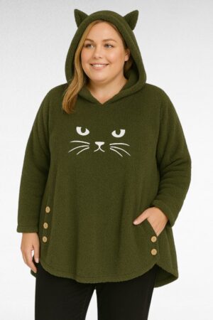 SP.607-Tummanvihreä fleece-huppari "Kitty"