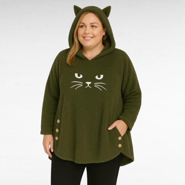 SP.607-Tummanvihreä fleece-huppari "Kitty"