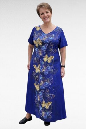 KL.606- Sininen perhos-maksimekko "Pirjo"