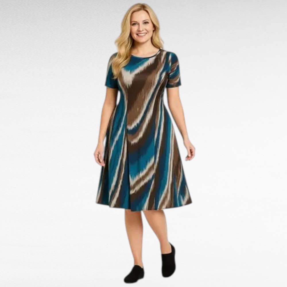 Sinivihreä kirjava mekko "Riitta"(KL.615)