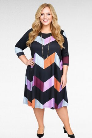 KL.620- Värikäs arkimekko sahalaitakuviolla "Aurelia"