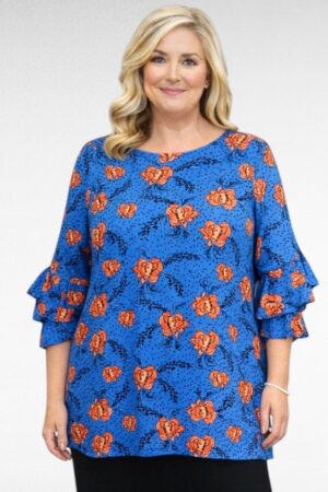 TU.150 - Tunika  oranssilla kukkakuviolla "Ellos"