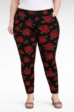 PY.532- Mustat leggingsit ruusukuviolla