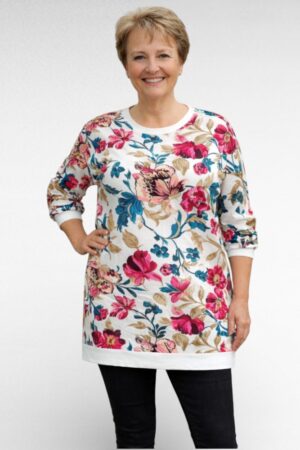 TU.608- Valkoinen kukkatunika "Nelet"