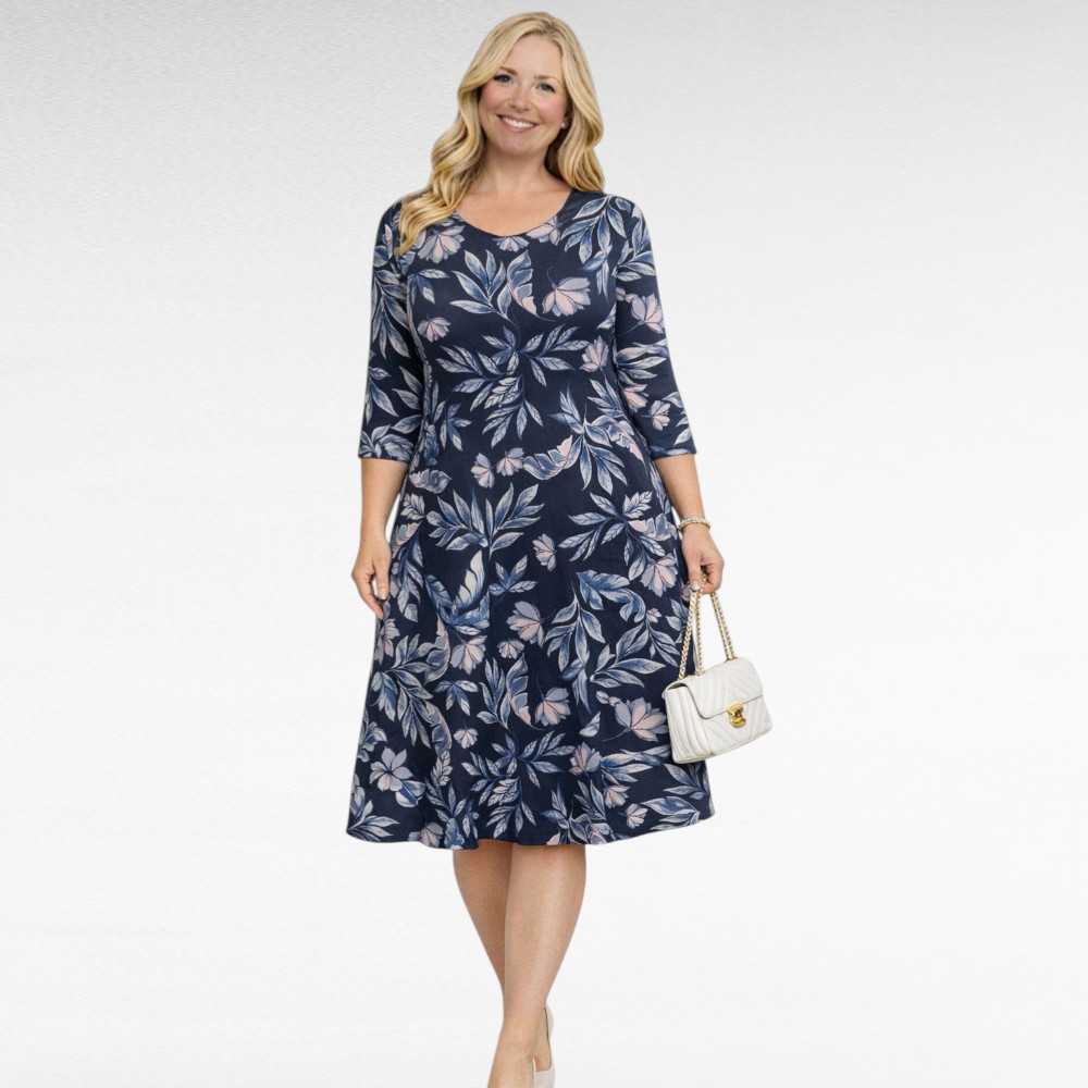 Tummasininen mekko kukkakuosilla "Miss Classic"(KL.689)
