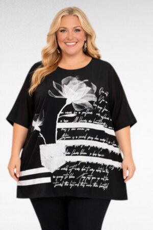 TU.616-Puuvillatunika kukkakuviolla ja tekstiriveillä "Seraj"