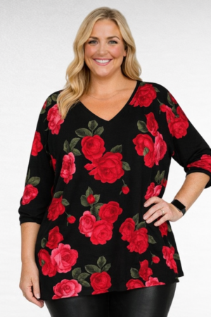 TU.684-Musta tunika ruusukuviolla "Esmira Fashion"