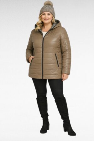 JO.502- Musta tai beige hupullinen takki "Jaana"