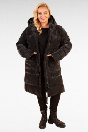 JO.044-Musta  pidempi toppatakki  "Zentex",lahjaksi pipo.