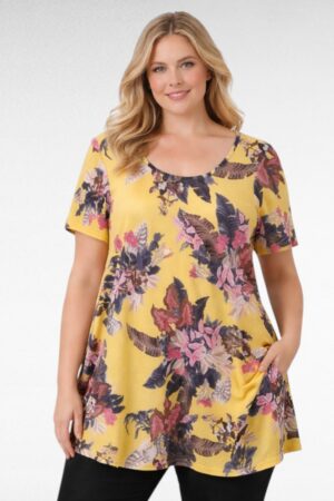 TU.701-Keltainen tunika kukkakuviolla "Nouvelle"