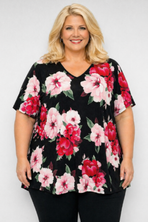 Musta tunika ruusukuviolla" Esmira Fashion"(TU.663)