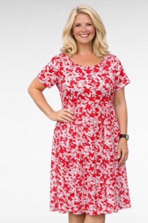 Punavalkokuvioinen viskoosimekko"LabelBe"(KL.665)