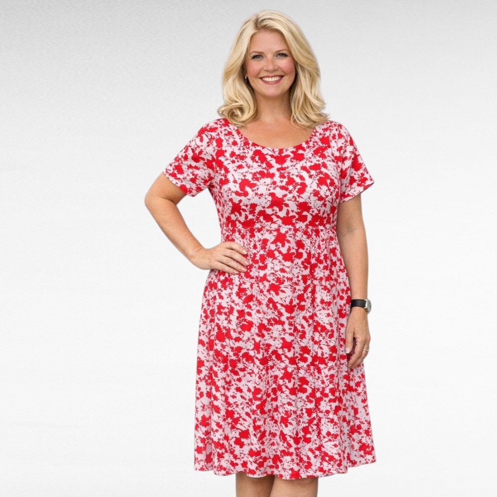 Punavalkokuvioinen viskoosimekko"LabelBe"(KL.665)