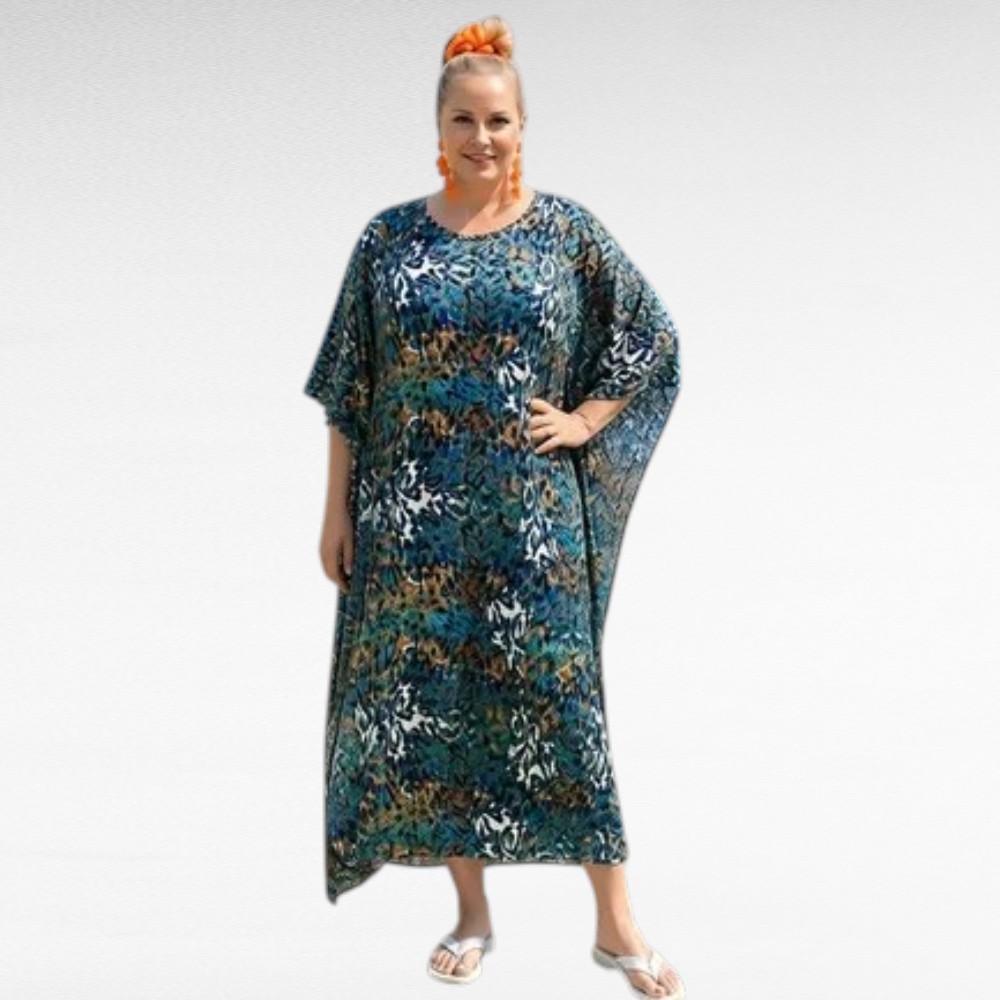 Leopardinkuviollinen pluskoko kaftaanimekko "Eaonplus"(KL.302)