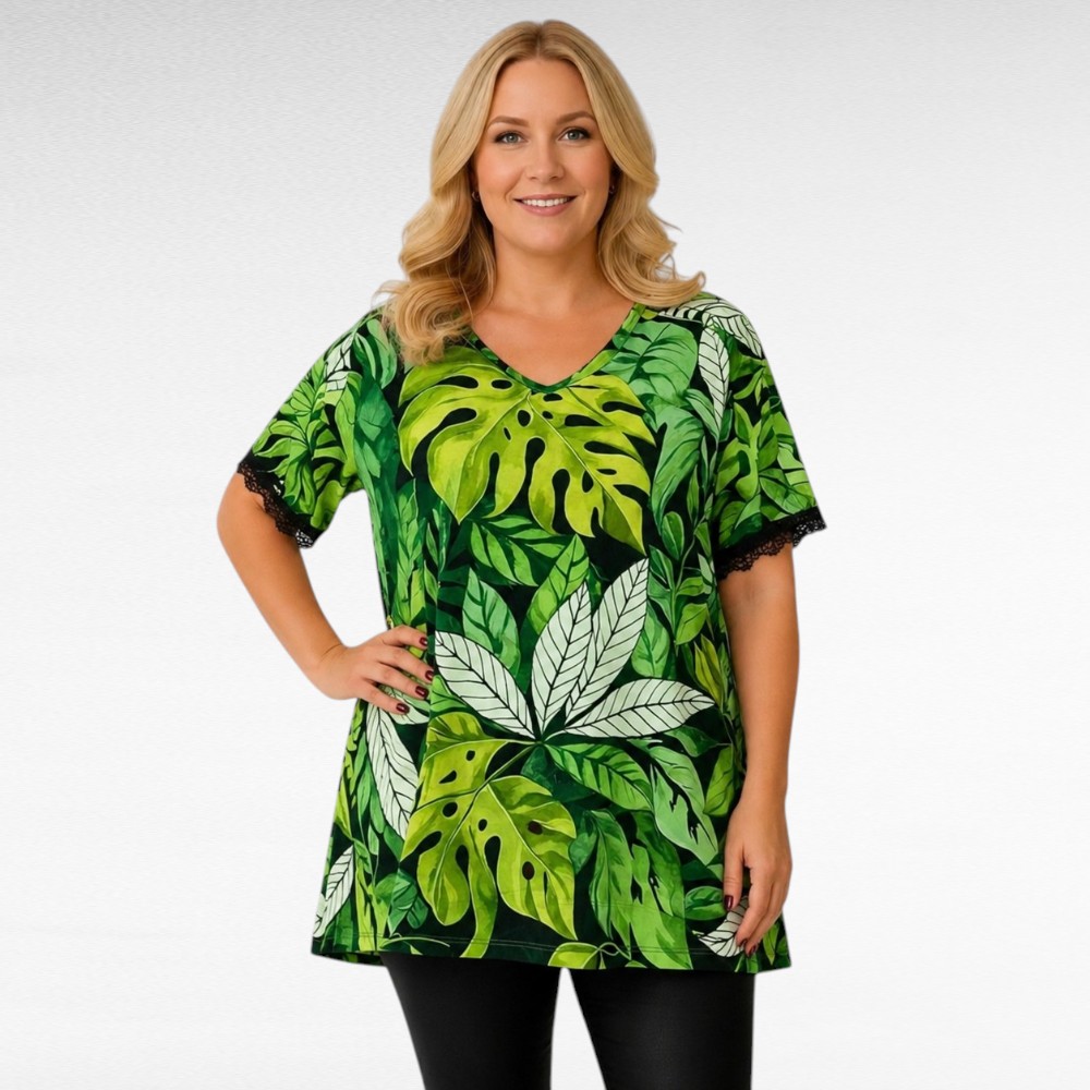 Vihreä tunika pluskoko lehtikuviolla "Esmira Fashion"(TU.648)
