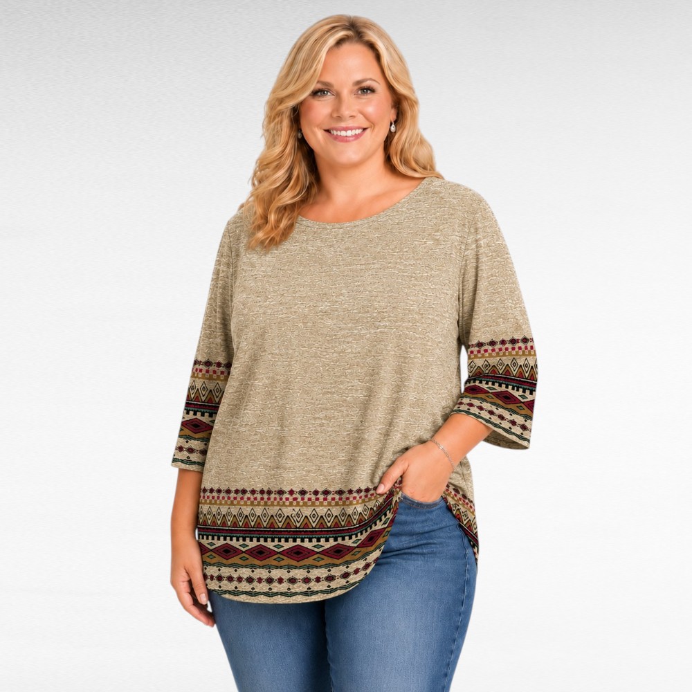 Beige pluskoko painettu etninen tunika(TU.735) - Image 3