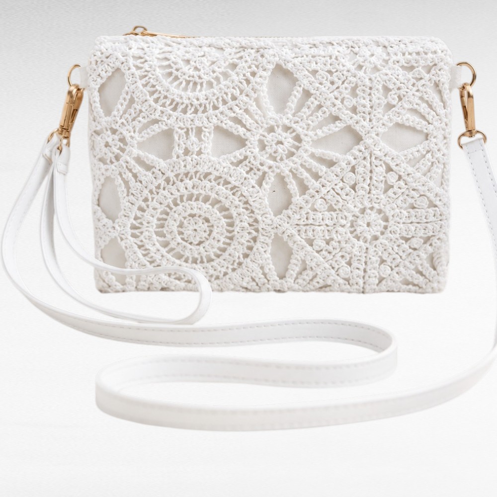 Pitsikoristeinen valkoinen crossbody-laukku(KK.506)