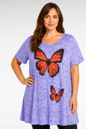 Violetti pluskoko tunika perhoskuviolla "Yours Curvy"(TU.149)